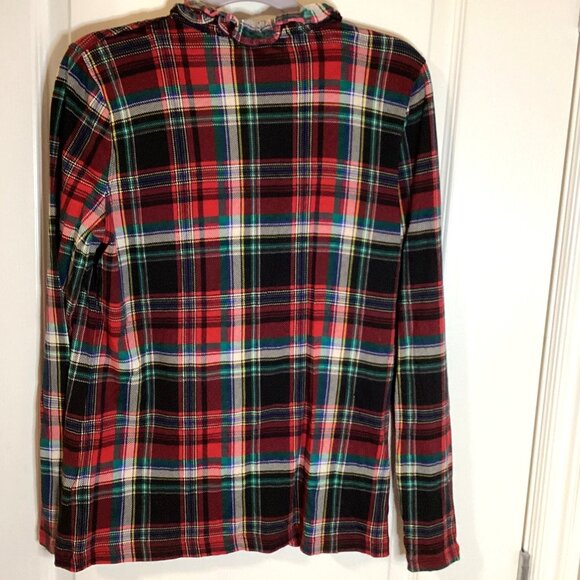Lauren Ralph Lauren Women's Red Tartan Plaid Top Long Sleeve Blouse With Ruffles - Picture 5 of 8